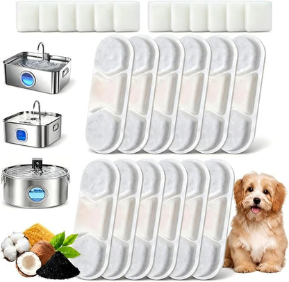 12 Pack Dog Water Fountain Filters Replacement Compatible with Zuqqony DYSJ01 12L MAILOFY WF120 WF160 FIYOVA Stainless Steel Automatic Pet Dispenser, 5-Layer Water Softener Carbon Filter, 6-Month Set