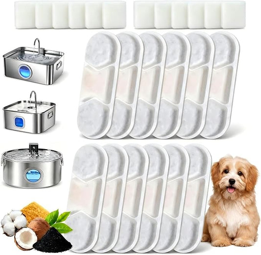12 Pack Dog Water Fountain Filters Replacement Compatible with Zuqqony DYSJ01 12L MAILOFY WF120 WF160 FIYOVA Stainless Steel Automatic Pet Dispenser, 5-Layer Water Softener Carbon Filter, 6-Month Set