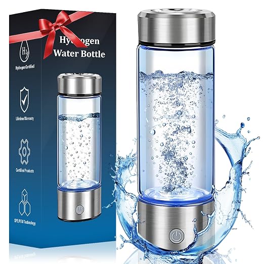 Hydrogen Water Bottle - 14oz Portable Hydrogen Water Generator with SPE/PEM Technology Rechargeable Hydrogen Rich Water Ionizer Machine for Home Gym Travel