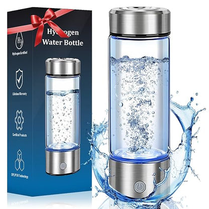 Hydrogen Water Bottle - 14oz Portable Hydrogen Water Generator with SPE/PEM Technology Rechargeable Hydrogen Rich Water Ionizer Machine for Home Gym Travel