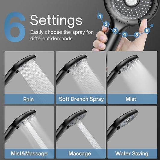 FEELSO Filtered Shower Head with Handheld, High Pressure 6 Spray Mode Showerhead with Filter, 15 Stages Water Softener Filters Beads for Hard Water-Remove Chlorine, Reduce Dry Itchy Skin, Extra Filter