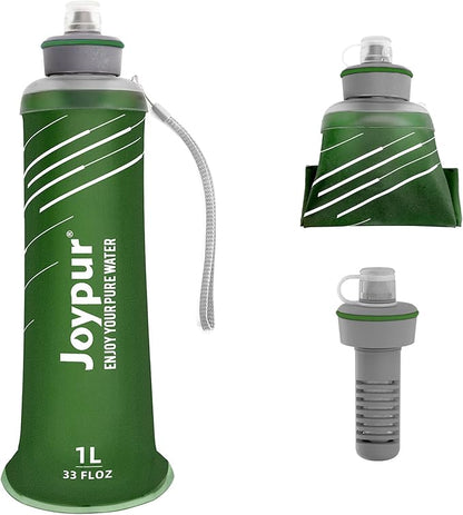 Water Filter Survival - Collapsible Water Bottle with Filter 0.01 Micron Squeeze Filtered Water Bottle 32oz for Hiking Backpacking Camping BPA-Free(Green 1000ml)