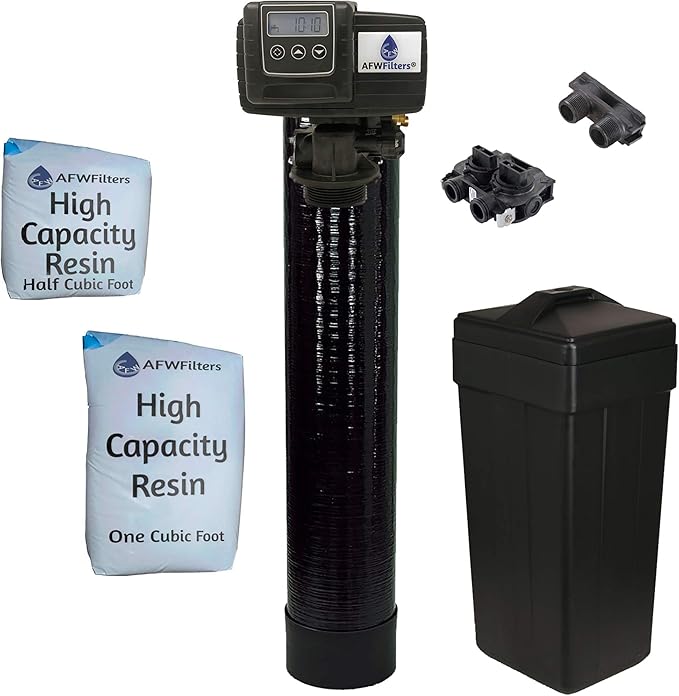 AFWFilters Built Fleck 48,000 Water Softener System with 5600sxt Digital metered Valve 1" Yoke & Culligan WH-HD200-C Whole House Heavy Duty 1" Inlet/Outlet Filtration System