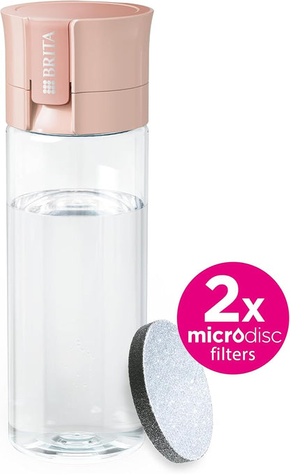 BRITA Water Filter Bottle Apricot (600ml) incl. 2x MicroDisc Filters - portable water filtration bottle for hydration on-the-go, filters chlorine, organic impurities, hormones & pesticides