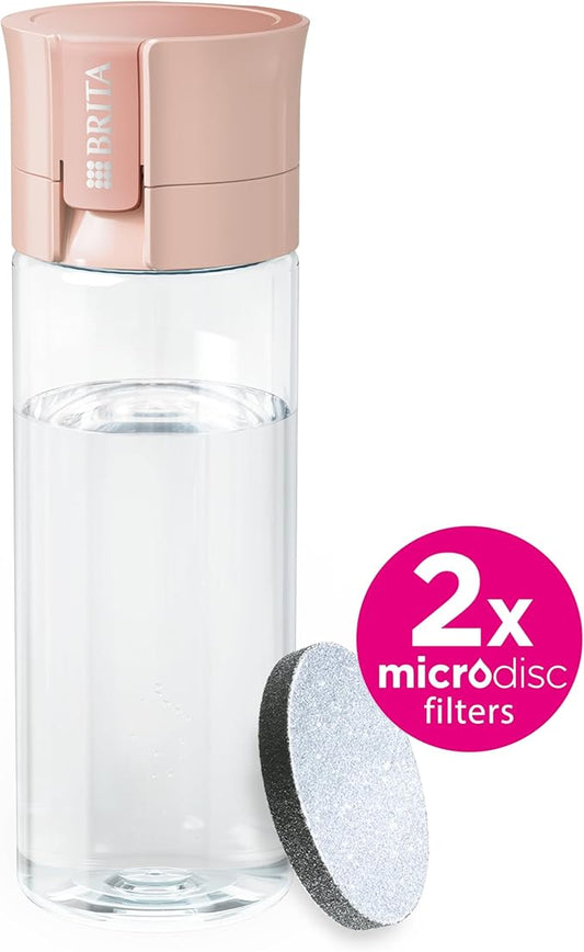 BRITA Water Filter Bottle Apricot (600ml) incl. 2x MicroDisc Filters - portable water filtration bottle for hydration on-the-go, filters chlorine, organic impurities, hormones & pesticides