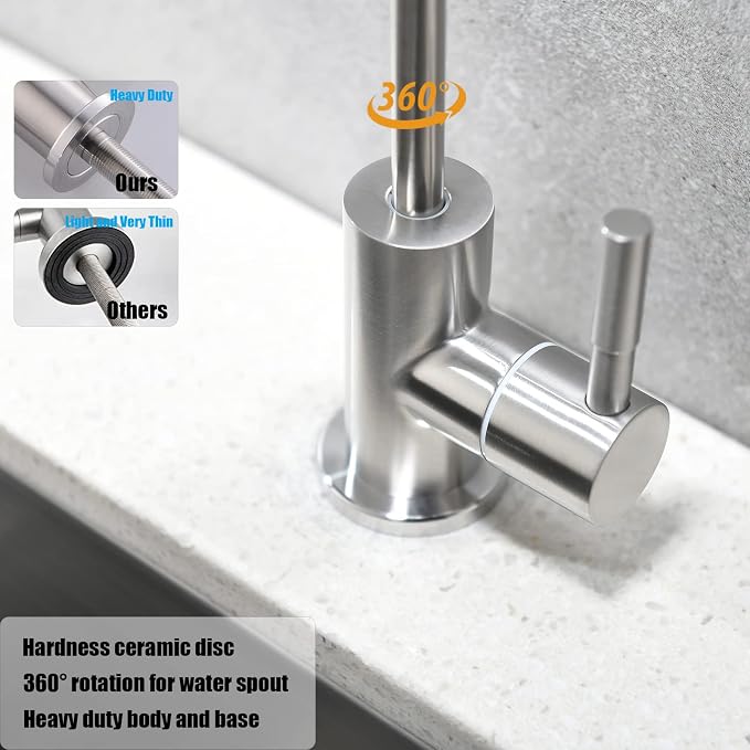 Havin RO Water Filter Faucet,Drinking Water Faucet fits Most Water Filtration System, Kitchen Reverse Osmosis Faucet,Bar Sink Faucet,Filter Tap,Lead-Free Stainless Steel,Non-Air-Gap(Brushed)