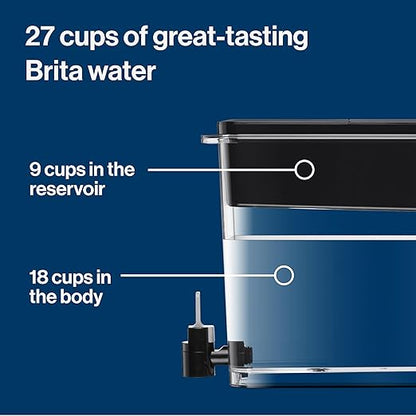 Brita 27 Cup Elite Filter Dispenser, Reduces 30+ Contaminants including Lead and Microplastics, Filter lasts 6 months, UltraMax, Black