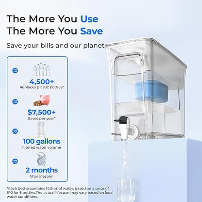 Waterdrop WFD-40W-L-A Water Filter Dispenser, Alkaline Filtration, White | 35-Cup Large Capacity, 100-Gallon Long-Life, Reduces Chlorine, PFOA/PFOS and More, BPA Free