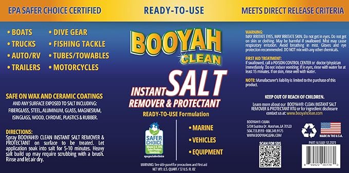 Booyah Clean Instant Salt Remover & Protectant READY-TO-USE - Perfect to Wash Salt Away, Prevent Saltwater Corrosion, EPA Safer Choice Direct Release