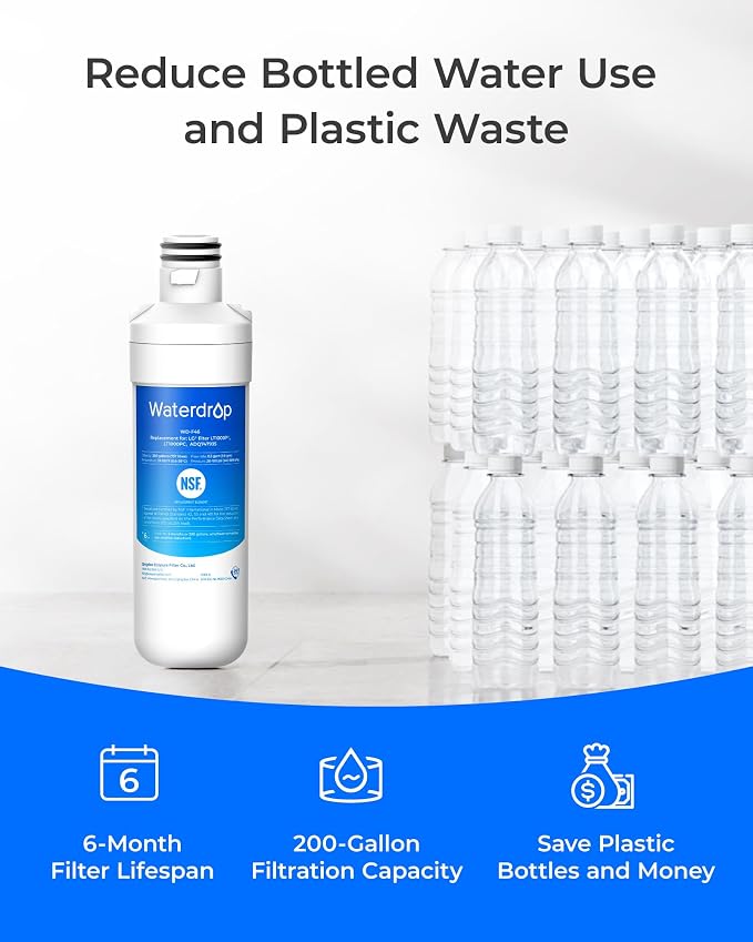 Waterdrop LT1000PC ADQ747935 MDJ64844601 Refrigerator Water Filter | Replacement for LG® LT1000P®/PC/PCS, ADQ74793501, ADQ74793502, 46-9980, 9980, LFXC24796S, LSFXC2496D, LMXS28626S, LMWS27626S