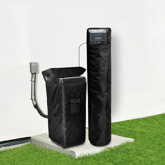 Water Softener Cover,Outdoor Insulated Water Softener Tank Cover with Top Transparent PVC Window + Brine Tank Cover with Split Zipper Opening - Prevent Sweating (Black)
