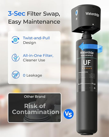 Waterdrop 15UC-UF 0.01 μm Inline Water Filter for Refrigerator, 2 Years, In Line Water Filter for Icemaker, Ideal for Ice Maker, RV, Refrigerator, 1/4 inch Direct Connect, NSF/ANSI 42 Certified