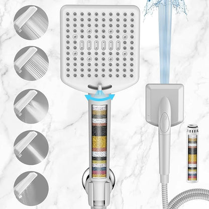 Homlord Filtered Shower Head with Handheld White - High Pressure 6 Modes, 120 Anti-clog Nozzles, Detachable Showerhead with Hard Water Filters, Extra Long 6ft Hose, Power Wash Mode for Bathroom, Pets