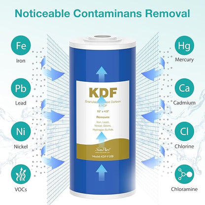 SimPure Whole House Water Filter Cartridges 5 Micron 10" x 4.5" CTO+GAC/KDF 2-Stage Carbon and Heavy Metal Filter Set, for DB10C-2KDF, DB10P, WGB21B-KS, FC15B, FG15B-KS, 1 Set