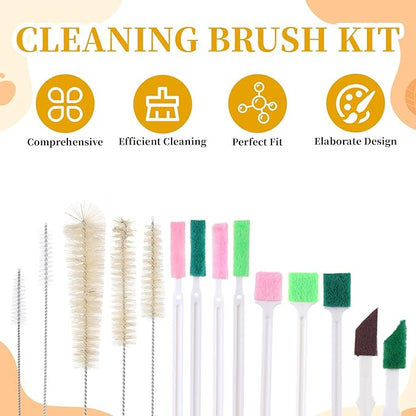14 PCS Cat Fountain Cleaning Brushes Kit Cat Water Fountain Cleaner Kit Water Cleaning Brushes with Compressed Sponge for Most Dog Cats Pet Watering Bowls Waters Dispenser