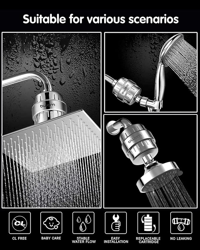 Shower Filter Replacement Cartridge, 15 stage, High Output, Vitamin C, Removing Heavy Metals Hard Water.Universal with Any Shower Filter of Similar Design.Pack of 2