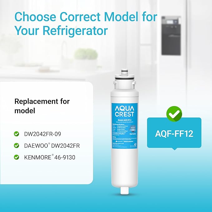 AQUACREST DW2042FR-09 Refrigerator Water Filter, Compatible with Daewoo DW2042FR, Kenmore 46-9130, DW2042FR-09, Aqua Crystal DW2042F-09 (Pack of 3)