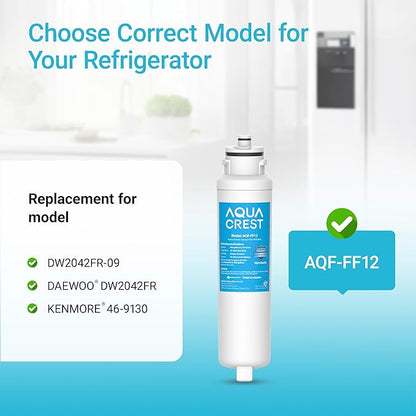 AQUACREST DW2042FR-09 Refrigerator Water Filter, Compatible with Daewoo DW2042FR, Kenmore 46-9130, DW2042FR-09, Aqua Crystal DW2042F-09 (Pack of 3)