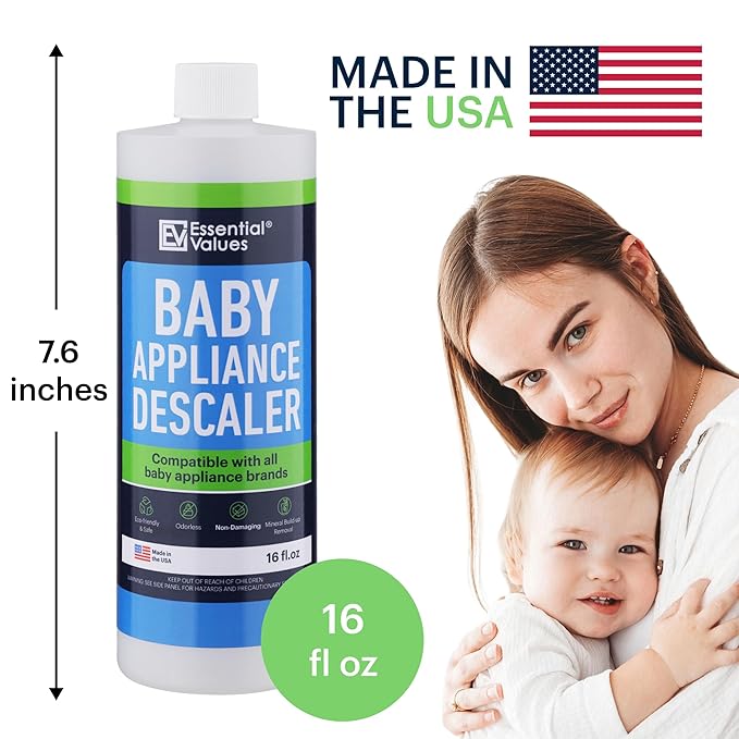 Essential Values Baby Appliance Descaler - Descaling Solution Compatible with Baby Brezza Philips Avent - Descale Your Appliances - Citric Acid Descaler 16 fl oz
