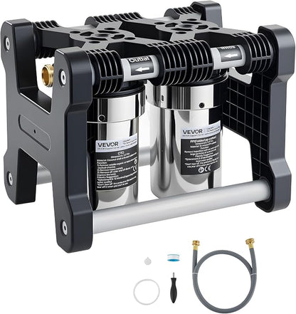 VEVOR RV Water Filter System, 5-Micron Dual Stage Premium RV Water Filtration System with Two Cartridges and 3/4" Fitting for RVs & Campers, Reduces Sediment, Chlorine, Heavy Metals, Odors and More