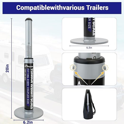 Rv Trailer Tongue Weight Scale 1800 Lb, 6.3" Large Stability Base Tongue Weight Scale for Travel Trailers Rv Campers & Boat, Fatigue-Resistant Spring System, Minimal Recalibration, (With Portable Bag)