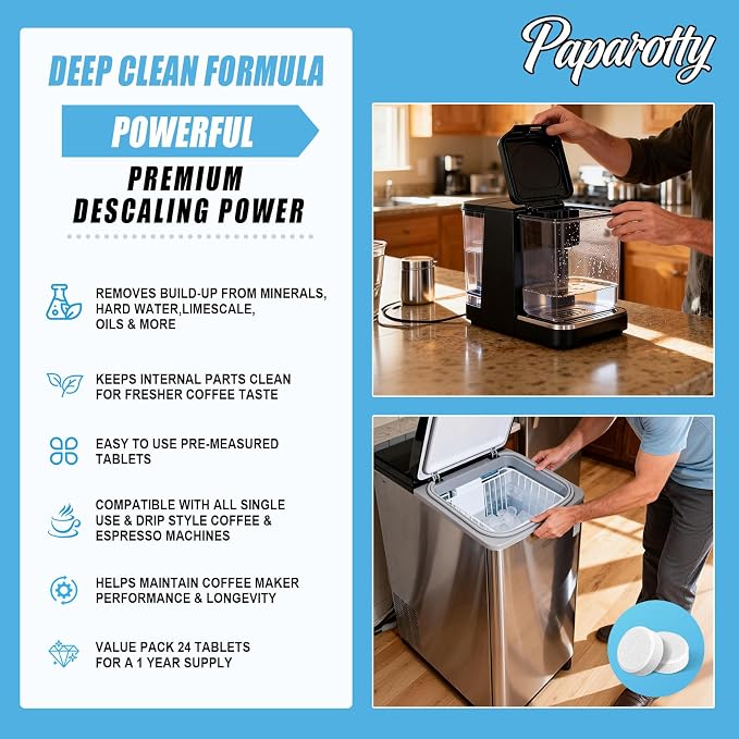 Coffee Machine Cleaner & Descaler Tablets, 2 in 1 Ice Maker Cleaner Tablets, Removes Limescale, Odor & Residue, Deep Clean for Espresso Machines, Coffee Makers & Ice Machines