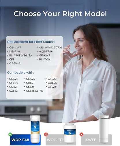 Waterdrop Plus XWF Water Filter Replacement for GE® XWF, 3 Pack, No chip | Replacement for GE® WR17X30702 Refrigerator Water Filter, NSF/ANSI 401 & 53 & 42 & 372 Certified, Reduces RFAS