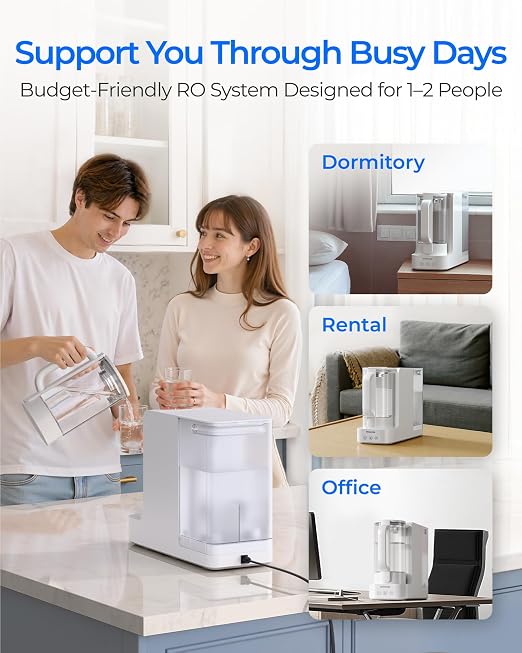 Waterdrop C2SL Reverse Osmosis Water Filter Countertop, Mineral RO System | 7-Stage RO Water Filtration System with Autofill Glass Pitcher, NSF/ANSI 372 Certified, 3:1 Pure to Drain, Compact Design