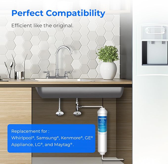 Waterdrop INL Inline Water Filter for Refrigerator and Ice Maker | Reduces Chlorine, Sediment, Bad Taste & Odor, NSF Certified High Capacity Drinking Water Filtration System, 1 Year