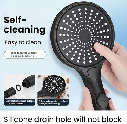 Filtered Handheld Shower Head with Hose and Holder, 5.1" Large High Pressure Shower Wand with 2 Extra Filters, Reinforced Matte Black Showerhead Set for Hard Water, 3 Spray Modes & One-Key Pause