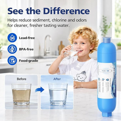 RV Water Filter, 4 Pack RV Inline Water Filter with Flexible Hose Protector | Camper Water Filter System for RVs, Campers & Boats, Water Hose Filter Reduces Chlorine, Sediment, Bad Taste & Odors