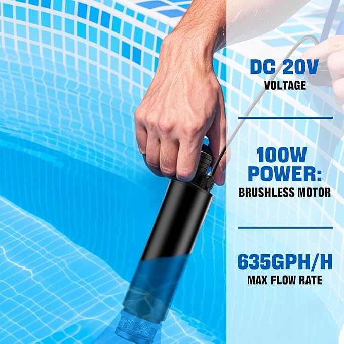 M18 Battery Water Pump, Cordless Submersible Utility Pump, High Flow Water Transfer Pump for Milwauke M-18 Battery, Ideal for Pool, Hot Tub, Tank Draining, Outdoor Camping & Household Water Removal