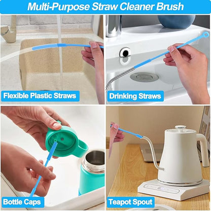 XANGNIER Silicone Straw Cleaner Brush,2 Pcs Reusable Extra Long Straw Cleaner Brush for Cleaning Plastic Metal Stainless Steel Glass Boba Clear Smoothie Travel Drinking Straws,Straw Cover