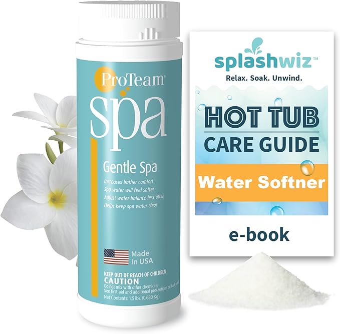 ProTeam Gentle Spa Hot Tub Water Softener & Conditioner — Softens Hard Water, Prevents Scum Lines & Skin Irritation, Borate pH Stabilizer — Fresh Scent, 1.5 lb + SplashWiz Care e-Book