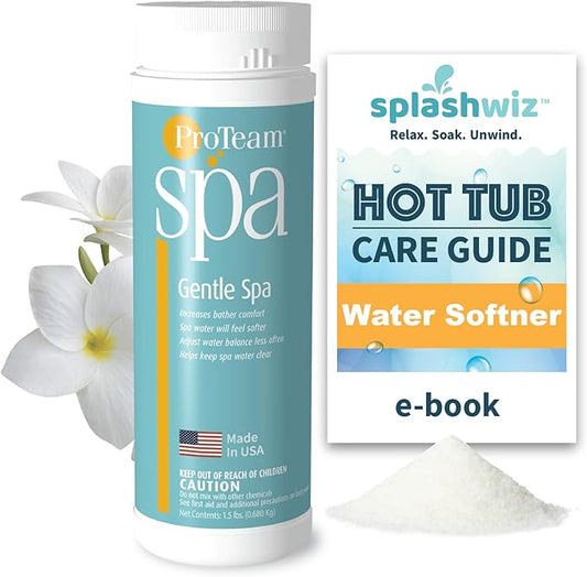 ProTeam Gentle Spa Hot Tub Water Softener & Conditioner — Softens Hard Water, Prevents Scum Lines & Skin Irritation, Borate pH Stabilizer — Fresh Scent, 1.5 lb + SplashWiz Care e-Book