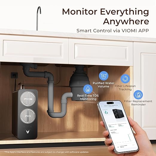 VIOMI V6 Pro Reverse Osmosis System, 600 GPD Tankless RO Water Filter System, Under Sink RO System, 9 Stage Filtration, 3:1 Pure to Drain, Reduce TDS, NSF/ANSI 372 & 58 Certified, Smart LCD Faucet
