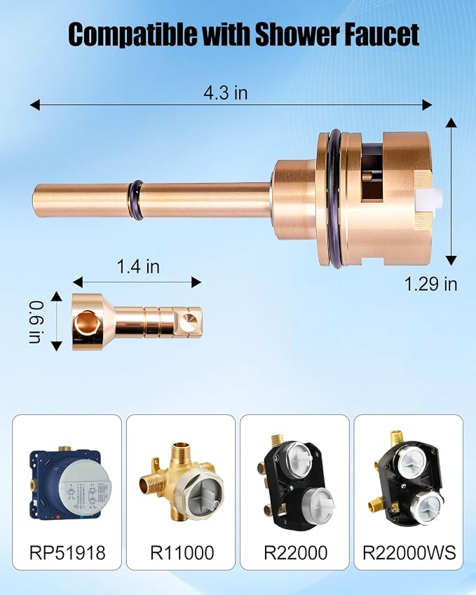RP51918 Diverter Cartridge Fit for R11000 R22000 R22000WS | 3 Setting Design, Brass Construction, 2 Individual Positions, 1 Shared Position, Three Way Valve Replacement