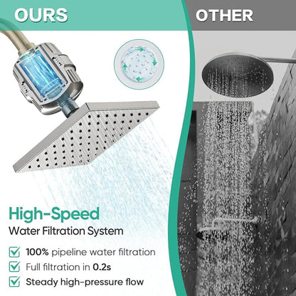 Cobbe High Pressure Filtered Shower Head Combo, Rain Shower Head with 20 Stage Shower Head Filter for Hard Water - Adjustable Replacement Remove Chlorine and Harmful Substances, Brushed Nickel