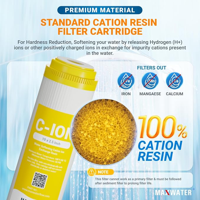Max Water 10" x 2.5" Cation Resin Water Softener Cartridge, Compatible with AF-10-3003, WS-10, UDF-10C100E, 155319-43 & All 10 Inch Standard Whole House Water Filter Systems (3 Pack)