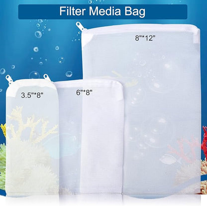 Segarty Filter Bag, 10 Pack 0.5mm Fine Mesh 7.7 x 3 Inch Reusable White Nylon Aquarium Media Net Bags with Plastic Zipper for Ceramic Rings, Bio Balls, Activated Carbon, Charcoal, Fish Tank