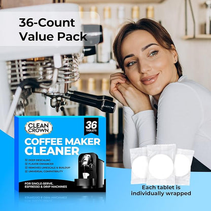 Coffee Maker Cleaner (36 Count), Cofee Maker Cleaner and Descaler, Coffee Machine Descalers, Espresso Machine Descaler Tabs for Brewer & Maker Cleaning, Compatible with Most Brands