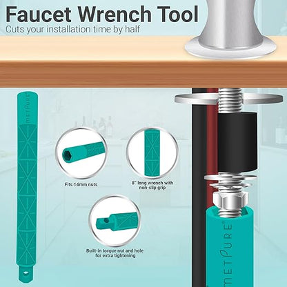 Metpure Airgap RO Faucet With 3-Connection Ports. NSF Certified Reverse Osmosis Drinking Water Filtration System Water Dispenser (Brushed Nickel) With Pre-inserted Tubing and Install Tool. Vase Style.
