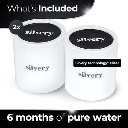 Silvery High Pressure Filtered Shower Head - Dermatologist-Approved Clean Water with Silvery Technology™ Filter - Showerhead Removes Impurities for Healthier Skin (Fixed Replacement Filters)