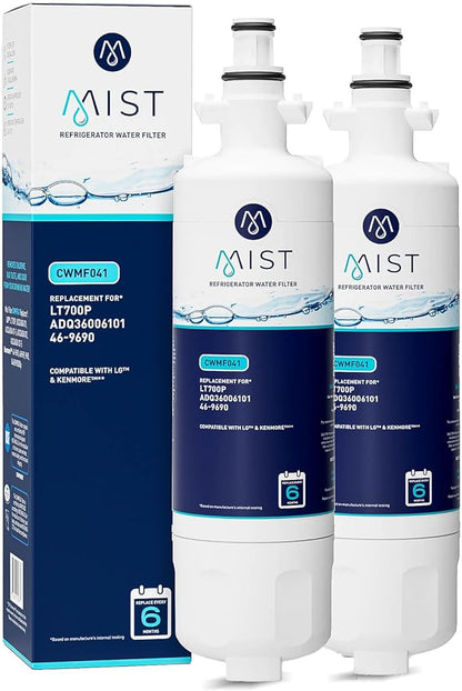 Mist ADQ36006101 Refrigerator Water Filter Replacement for LG LT700P, ADQ36006102, Kenmore 469690, Fridge LFX25978SB – NSF 42 Certified – 2 Pack