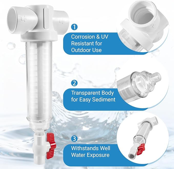 Spin Down Sand Separator, Sediment Water Filter System, 100 Mesh, 1.5-Inch PVC Slip Fit, 50 GPM, Heavy-Duty Pre-Filter for Well, Irrigation, and Home Water Systems