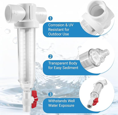 Spin Down Sand Separator, Sediment Water Filter System, 100 Mesh, 1.5-Inch PVC Slip Fit, 50 GPM, Heavy-Duty Pre-Filter for Well, Irrigation, and Home Water Systems