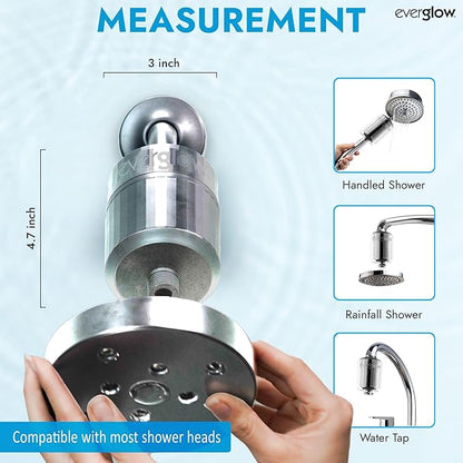 EVERGLOW High-Output Shower Filter, 100% Removes Chlorine, Moisturizes Dry Itchy Skin, Skin and Hair, Helps with Dandruff, Eczema and Vitamin C Infused and Water Softener, 4.7” - Chrome