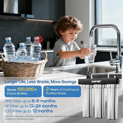 ICEPURE 3-Stage Under Sink Water Filter System, Stainless Steel Ultra Filtration Water Purifier, High Flow Long Lasting Filter, Direct Connect Drinking Water Filtration System for Kitchen