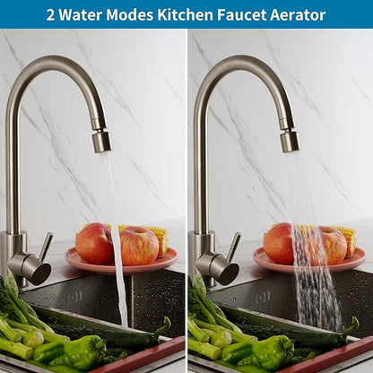 Hibbent NSF/ANSI/CAN 61 Certified Faucet Aerator, 360° Swivel Kitchen Sink Aerator, CUPC Certification 2-Flow Sink Sprayer Attachement, Faucet Replacement Part 55/64 Inch Female Thread, Brushed Nickel