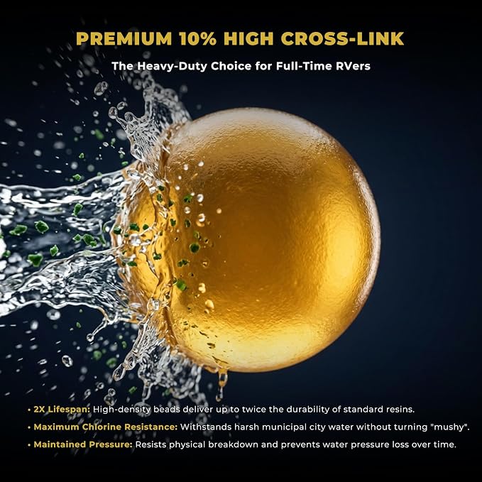 Premium 10% Cross-Link Water Softener Resin Refill (9.5 Lbs) - Heavy-Duty Chlorine Resistant Media for Full-Time RV Living & Mobile Detailers - 2X Lifespan Upgrade Kit (Includes Funnel)